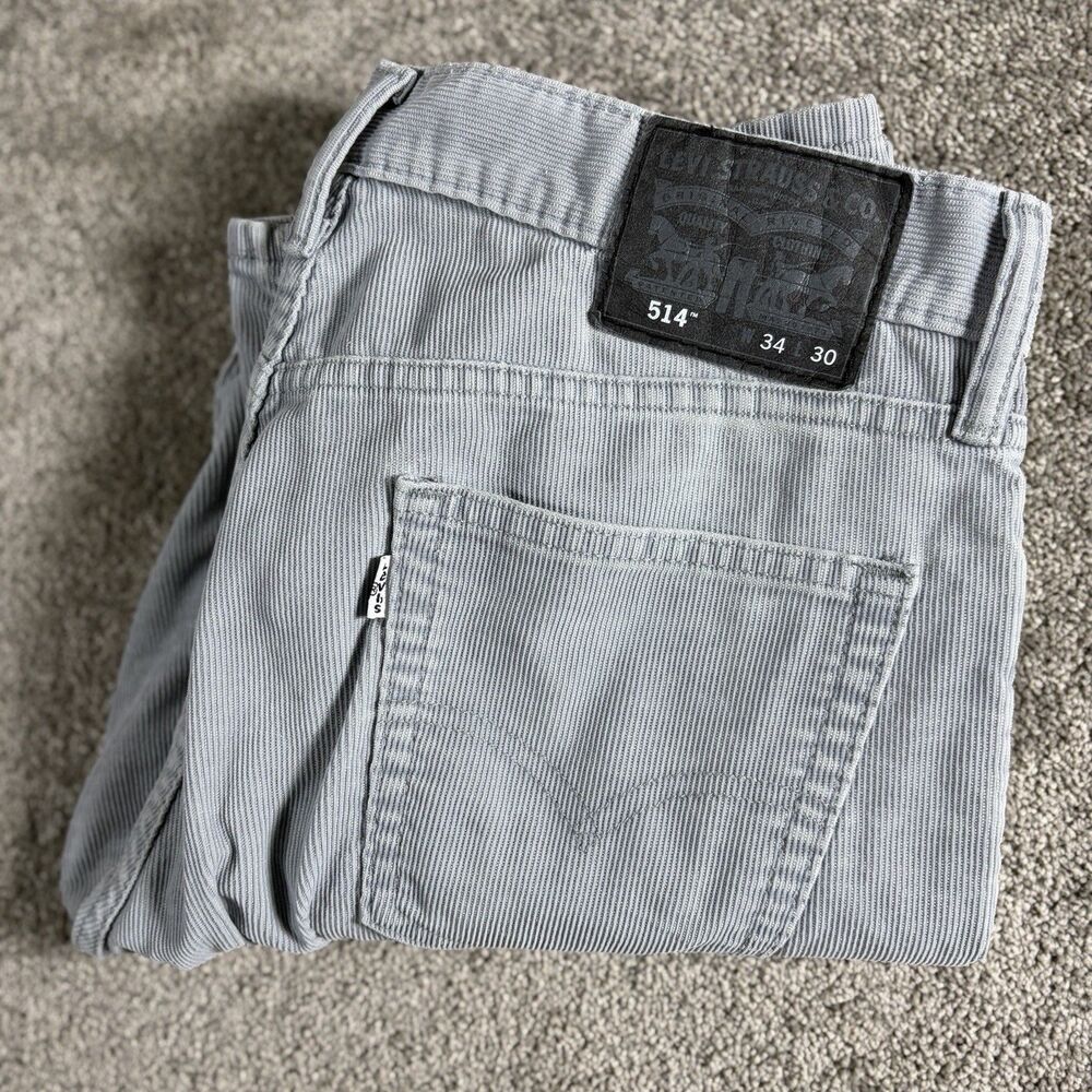 Levis 514 Corduroy Jeans Mens 34x30 Gray Medium Wash Straight Pants Casual